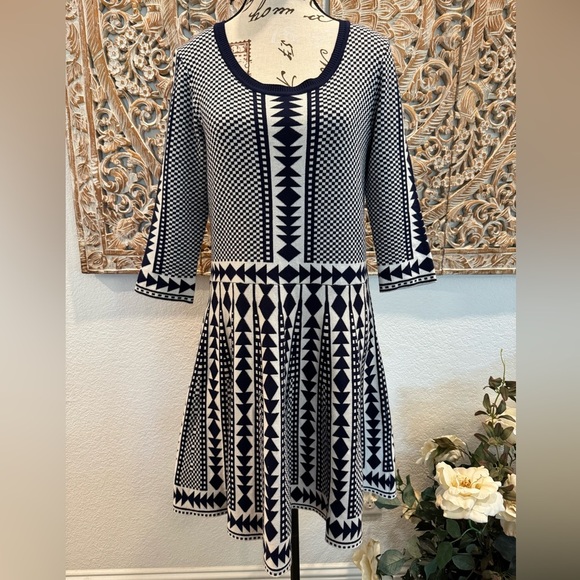 Nina Leonard Dresses & Skirts - Nina Leonard Navy Blue & White Knit Midi Length Dress- size XL
